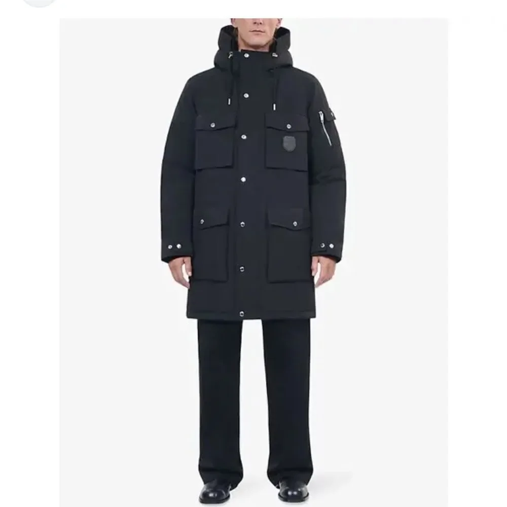 $985 The Kooples The Kooples Logo-Patch Hooded Woven Parka - Black MEN’S Medium